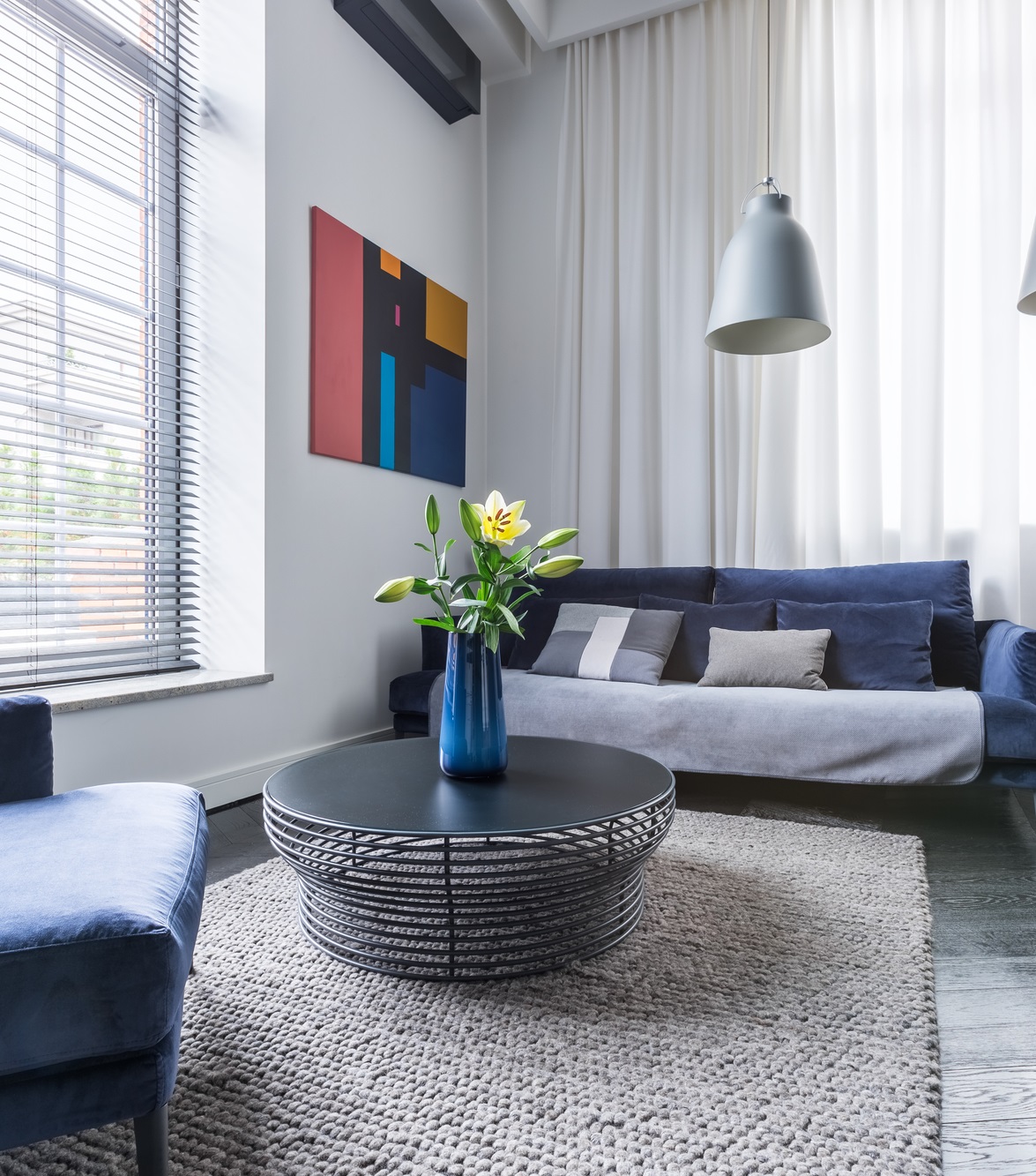 Living Room With Blue Couch